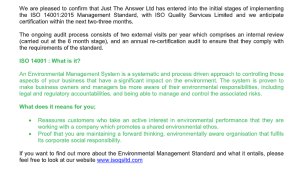 ISO 14001 & going carbon neutral 