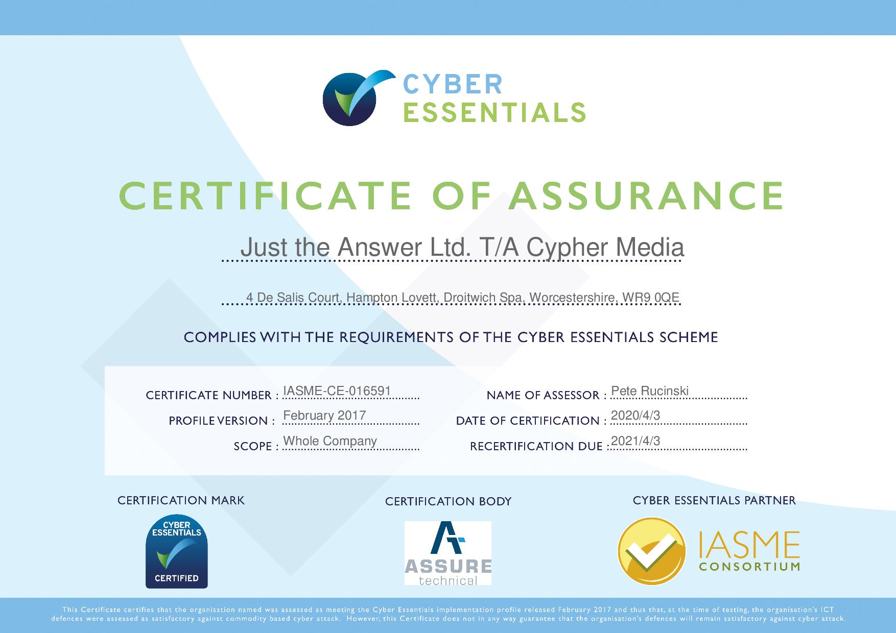 Cyber Essentials Certification