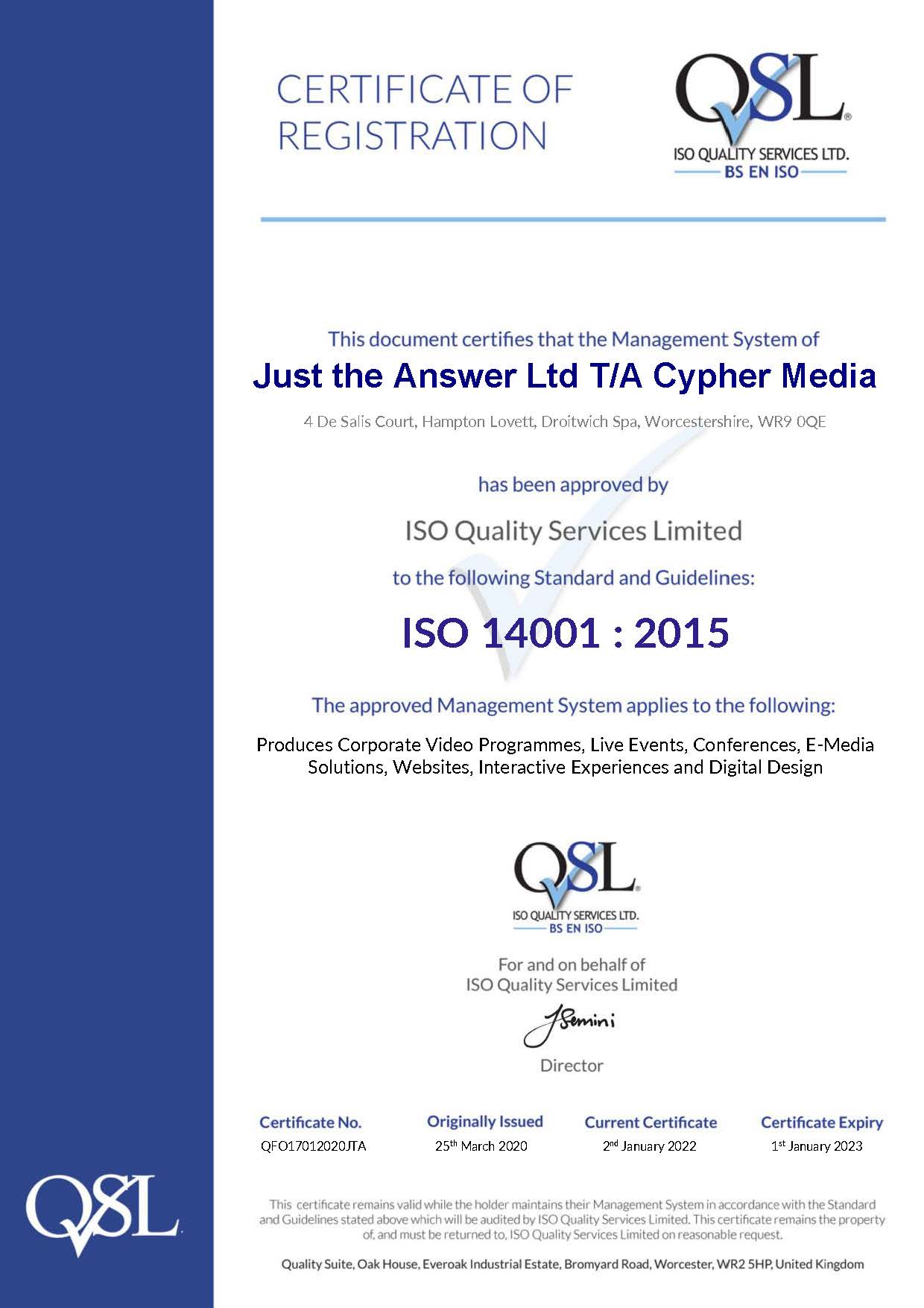 We're ISO 14001 recertified!